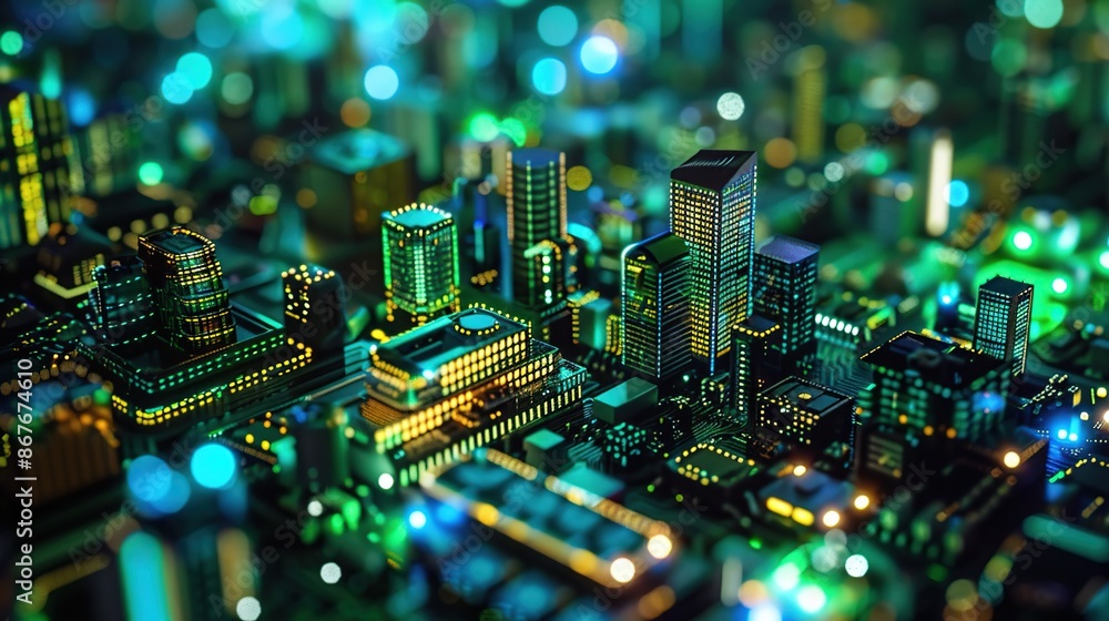 Obraz premium Cityscape of Lights: A Miniature City at Night