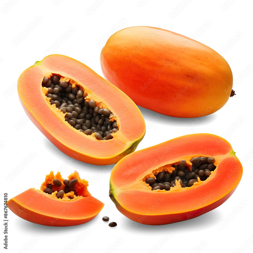 Ripe Papaya Isolated Against Transparent Background Ripe Papaya Isolated Against Transparent Background