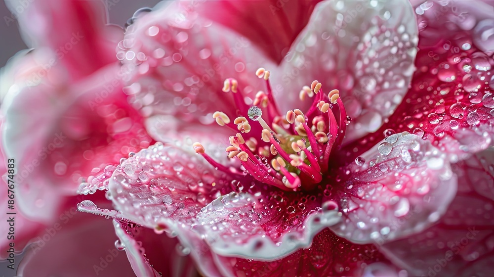 Flower close-up macro photograph with soft studio lighting and dew drops Flower close-up macro photograph with soft studio lighting and dew drops