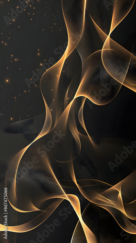 Vector illustration of golden dynamick lights linze effect isolated on black color background. Abstract background for science, futuristic, energy technology concept. Digital image lines with light  photo