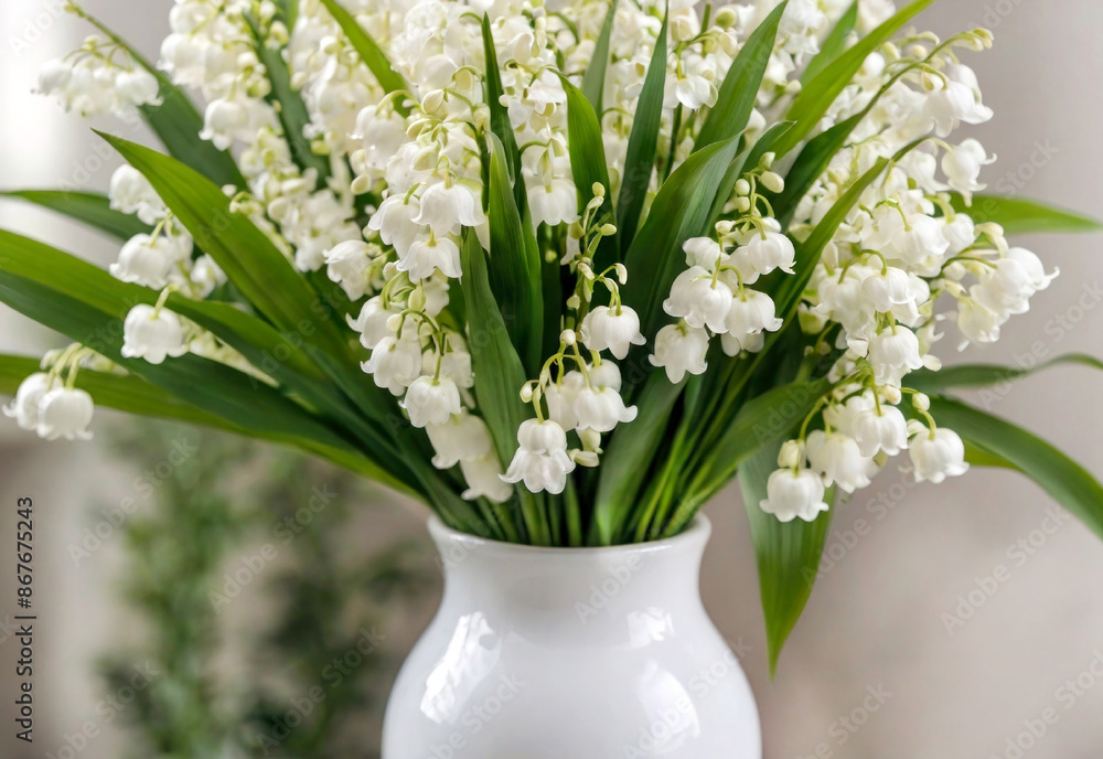 White lilies of the valley in a vase. Bouquet of fresh lilies of the valley in a white vase. Forest bouquet of flowers. White blooming small lilies. White lilies of the valley in a vase. Bouquet of fresh lilies of the valley in a white vase. Forest bouquet of flowers. White blooming small lilies.