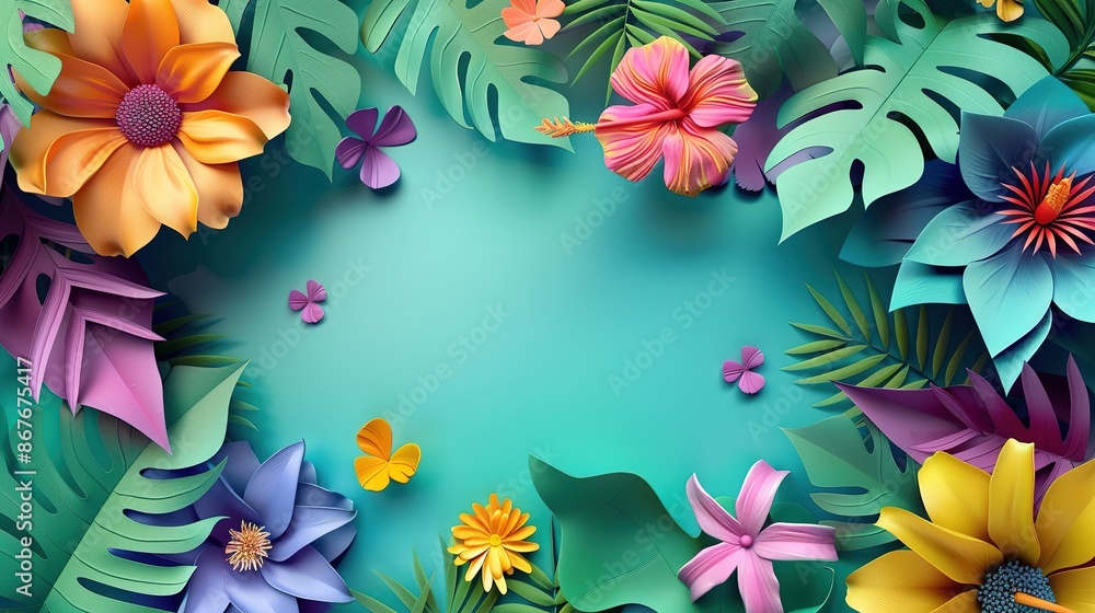 Colorful 3d flower card design with copy space in the middle Colorful 3d flower card design with copy space in the middle