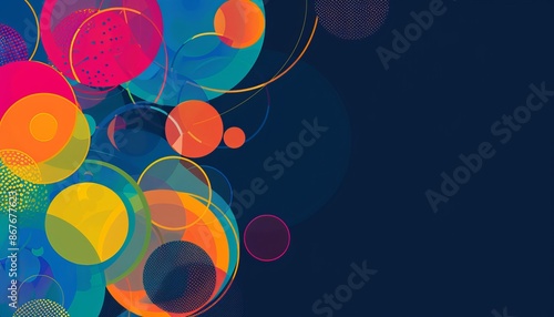 Abstract geometric wallpaper featuring a multitude of colorful circles and dots with a dark background