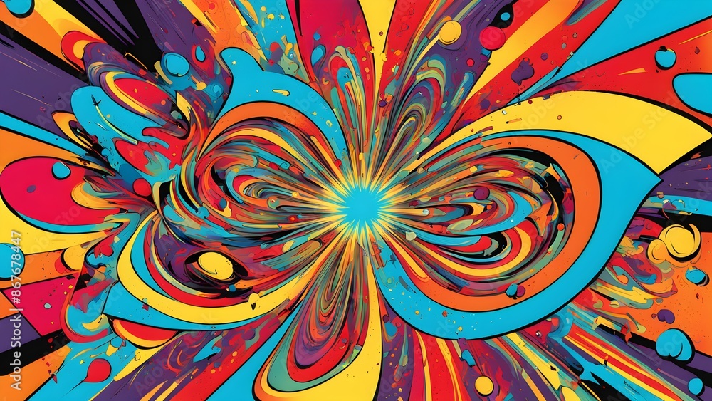 A colorful explosion of paint with a white dot in the middle A colorful explosion of paint with a white dot in the middle