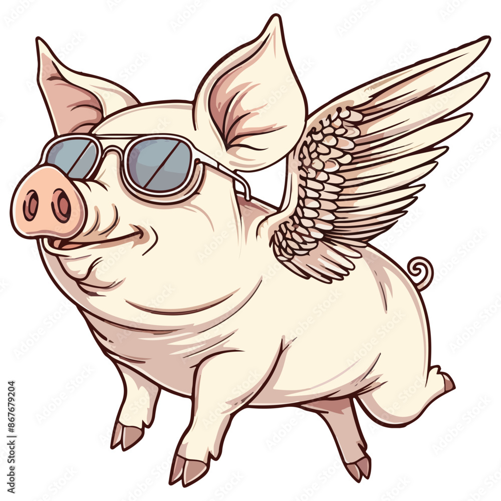 happy pig with wings and sunglasses flying through the air happy pig with wings and sunglasses flying through the air