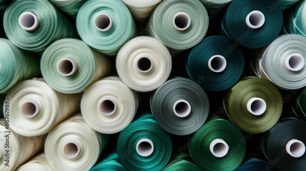 Close-up of various colored threads in spools, textile industry concept Close-up of various colored threads in spools, textile industry concept