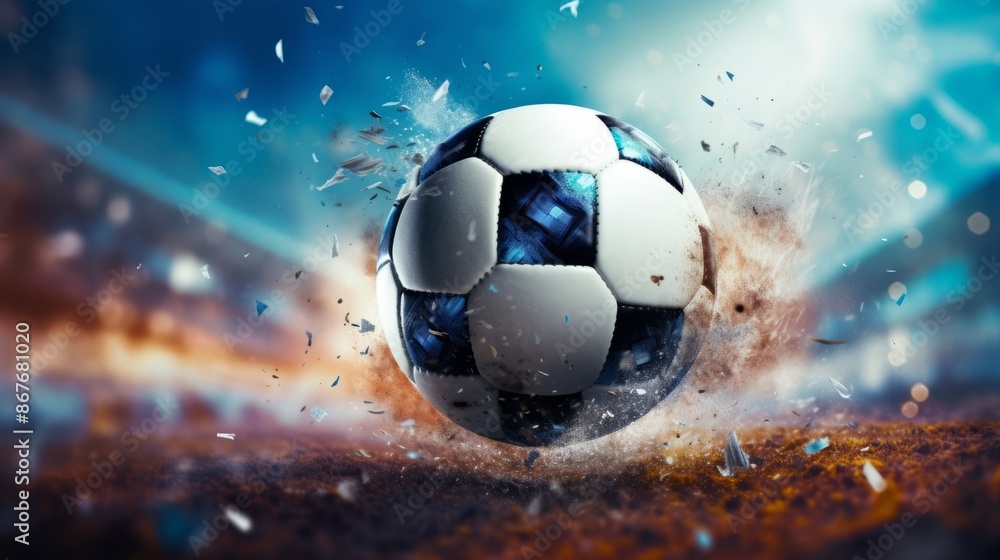 Fototapeta premium A football is played at great speed in the stadium