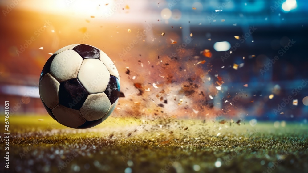 Fototapeta premium A football is played at great speed in the stadium