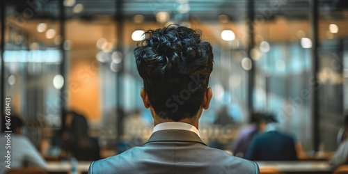  Confident Indian businessman making a pitch in a state-of-the-art office with glass panels, reflecting sophisticated corporate presentation scenarios. © Peter