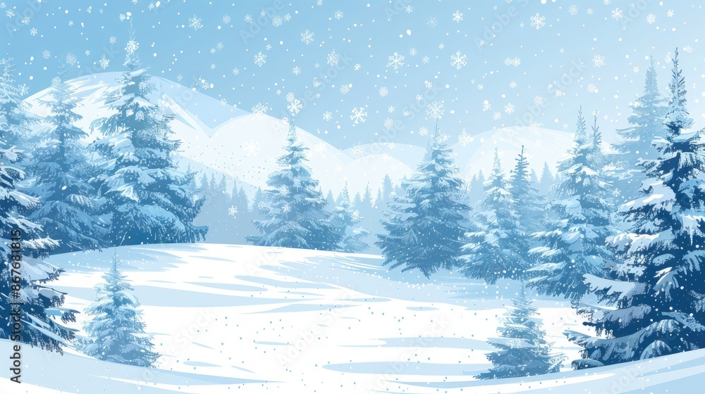 Fototapeta premium Winter landscape with snow-covered trees and space for text