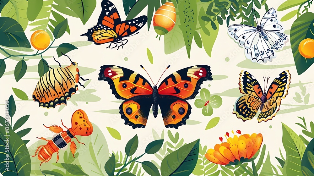 Diagram illustrating the lifecycle of a butterfly including the stages of egg larva caterpillar pupa chrysalis and adult butterfly with colorful illustrations and labels Diagram illustrating the lifecycle of a butterfly including the stages of egg larva caterpillar pupa chrysalis and adult butterfly with colorful illustrations and labels