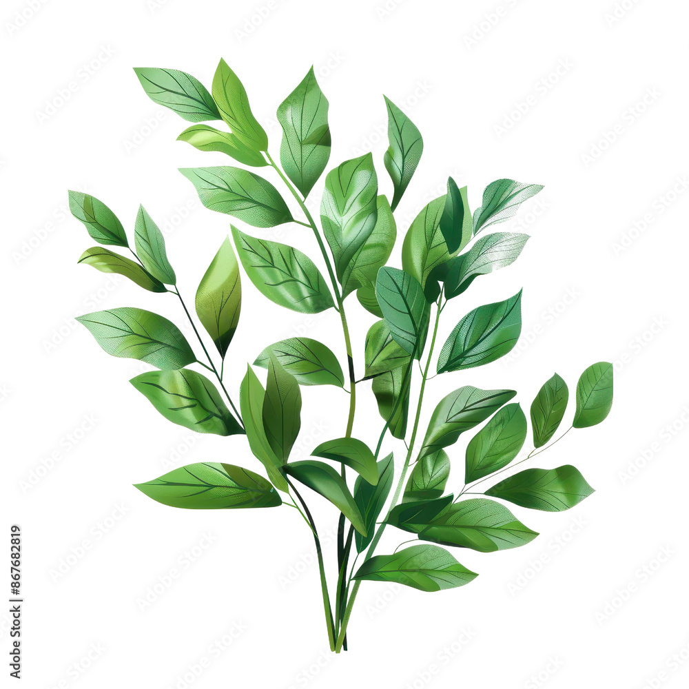 Fototapeta premium Realistic illustration of vibrant green leaves on a bush, perfect for nature-themed designs.