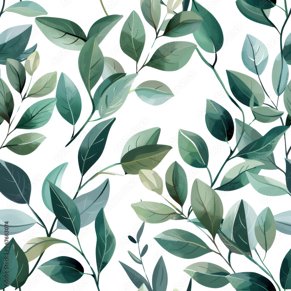 Seamless pattern of lush, green leaves on a vine, perfect for backgrounds, wallpapers, and textile prints. Seamless pattern of lush, green leaves on a vine, perfect for backgrounds, wallpapers, and textile prints.