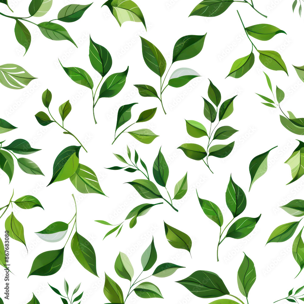 Seamless pattern of various green leaves on a black background, perfect for nature-themed designs and projects. Seamless pattern of various green leaves on a black background, perfect for nature-themed designs and projects.