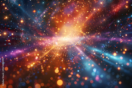 Fantasy Lights and Particles Galaxy background: Vibrant Galaxies in the Vastness of Space bg. Magical Cosmic Universe: A Dreamlike View of Colorful Galaxies Illuminated by Fantasy Light and Shimmering