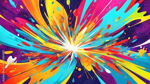 A colorful explosion with a lot of different colors and shapes