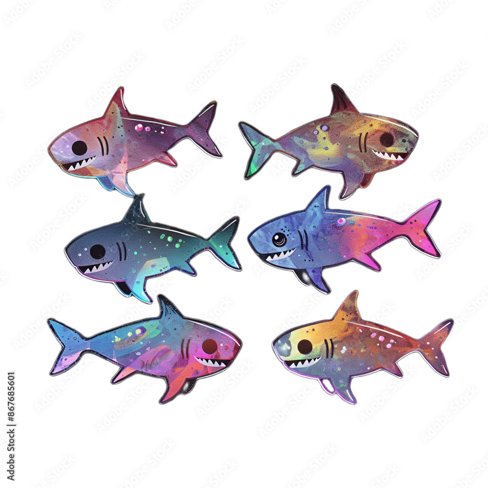 Fototapeta premium set of sharks Sticker colorful fish 