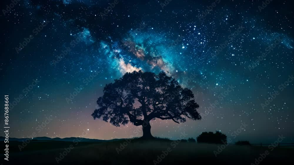Starry Night Sky with Silhouetted Tree Starry Night Sky with Silhouetted Tree