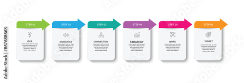 Business vector infographic design template with icons and 6 options or steps. Can be used for process diagram, presentations, workflow layout, flow chart, info graph