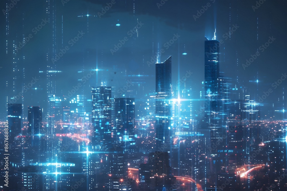 Obraz premium Futuristic Cityscape with Glowing Lights at NightCategory: Technology