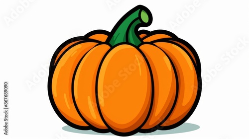 A bright, cartoon pumpkin with a green stem, representing the essence of fall harvest and festive celebrations, perfect for decorations and autumn-themed designs.