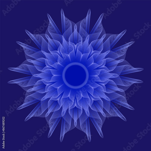 Isolated abstract guilloche flower. Isolated fantastic flower. Mandala. Fluorescent flower. Neon sign. Shimmering neon. Vector Mandala isolated. Vector illustration.