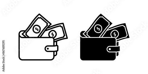 wallet icon set. wallet with money Symbol. finance sign. for mobile concept and web design. vector illustration on white background