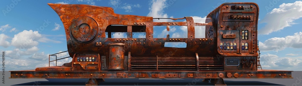 Surreal 3D model of a rusted iron sculpture resembling a slot machine Surreal 3D model of a rusted iron sculpture resembling a slot machine