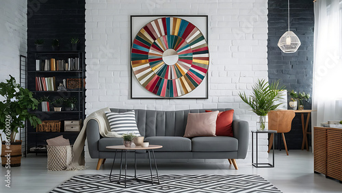 Modern living room interior with stylish comfortable sofa