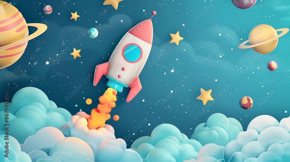Dreamy Rocket Launch in a Starry Cartoon Universe Dreamy Rocket Launch in a Starry Cartoon Universe