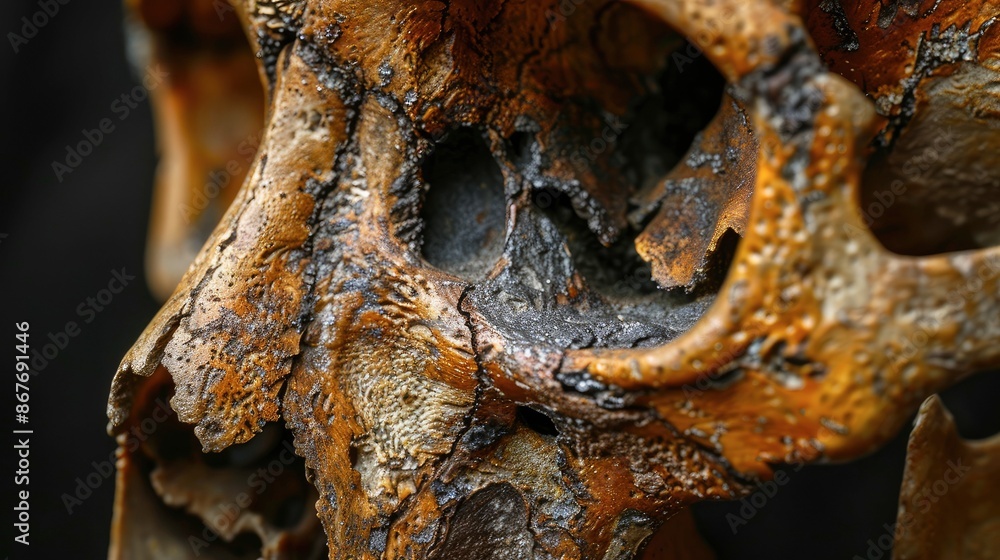Close-up view of an animal skull's nasal cavity, highlighting the bone texture and natural wear with plenty of copy space Close-up view of an animal skull's nasal cavity, highlighting the bone texture and natural wear with plenty of copy space