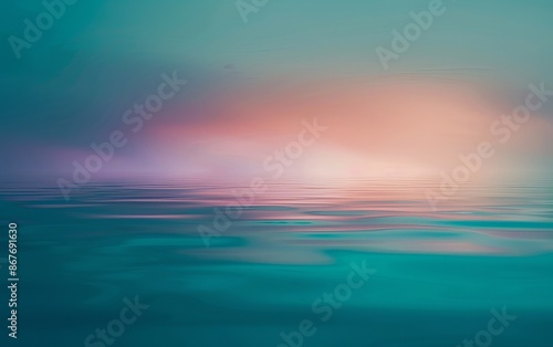 Serene abstract image depicting a tranquil sunset with pink and teal reflections over water, suitable for wallpaper or background