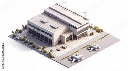 Contemporary aircraft maintenance facility with two planes parked outside, showcasing the concept of aviation maintenance and repair © Frank Gärtner
