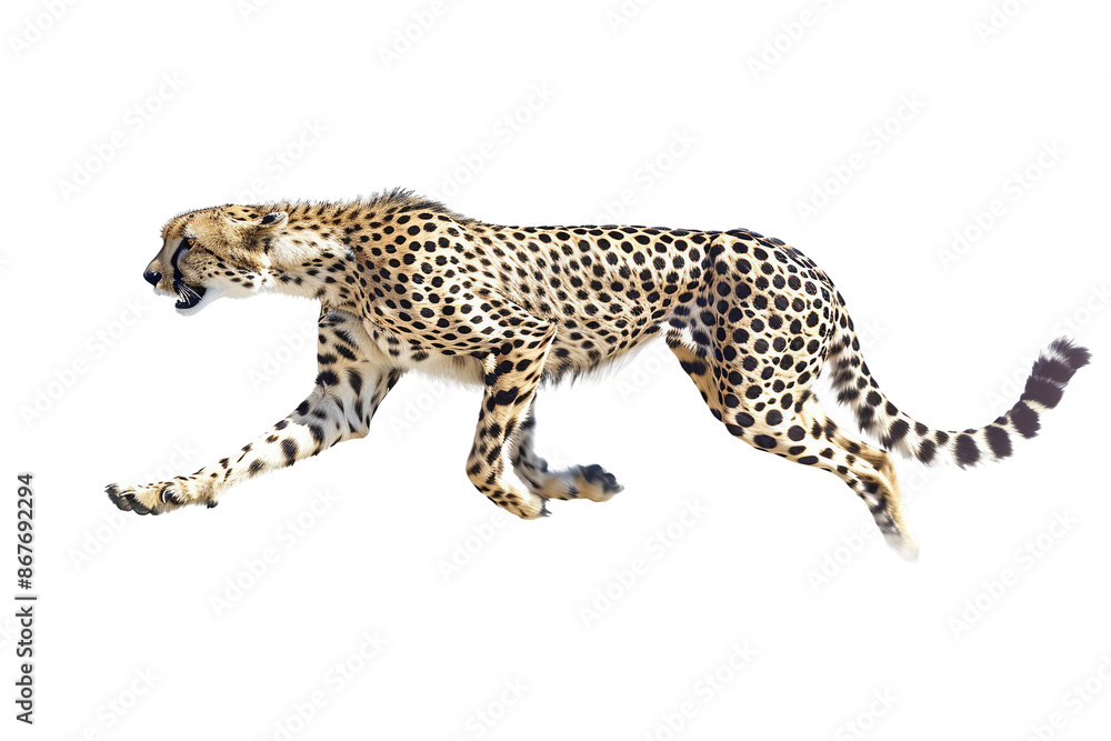 Fototapeta premium Cheetah sprinting with grace isolated on clear transparent background