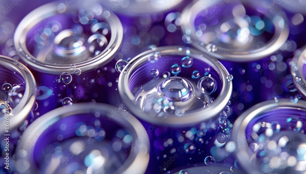Group of refreshing water cans with bubbles in the middle for travel and outdoor activities concept Group of refreshing water cans with bubbles in the middle for travel and outdoor activities concept