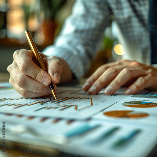 accountant working on desk using calculator, generative ai