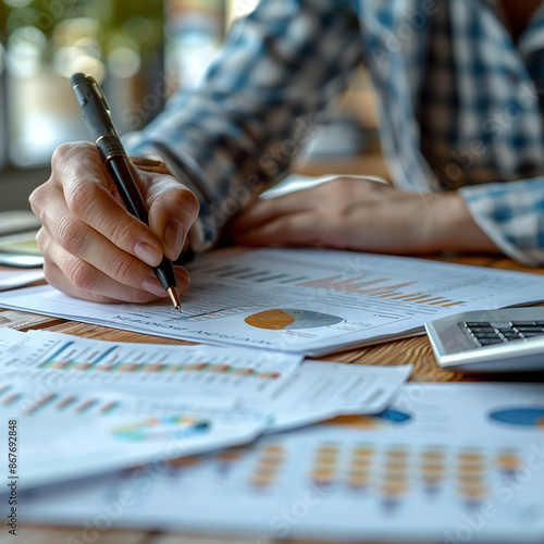 accountant working on desk using calculator, generative ai