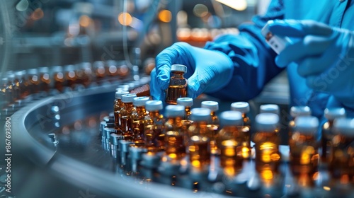 Wallpaper Mural A worker in a lab is handling a bottle of medicine Torontodigital.ca