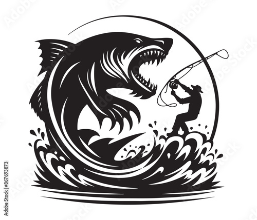 fierce fishing vector silhouette vector style graphic resources white background