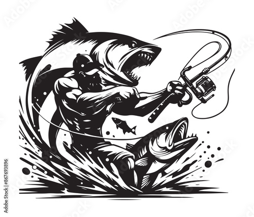 fierce fishing vector silhouette vector style graphic resources white background