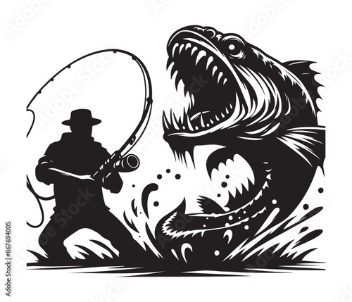 fierce fishing vector silhouette vector style graphic resources white background