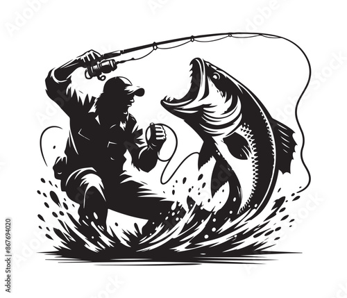 fierce fishing vector silhouette vector style graphic resources white background