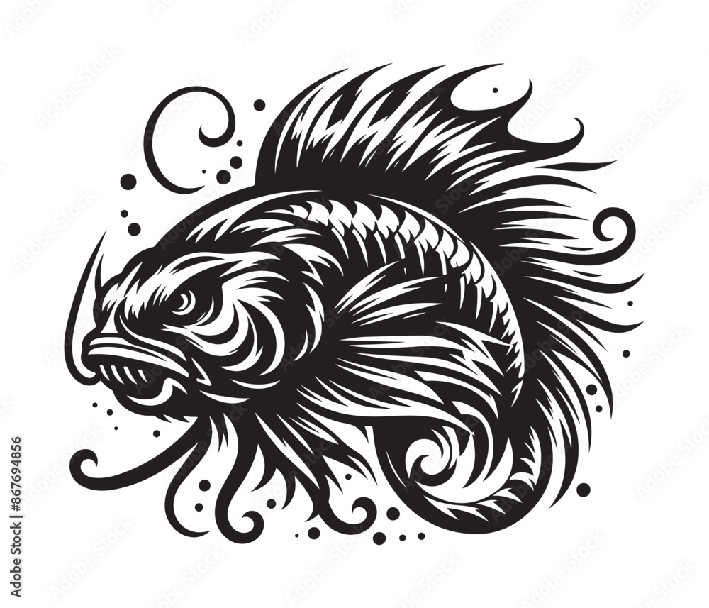 Obraz premium fierce fishing vector silhouette vector style graphic resources white background