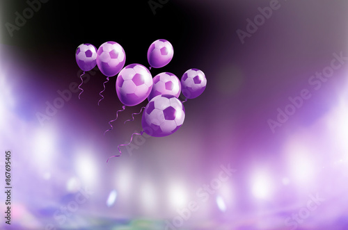 Violettfarbene Luftballons im Fußballsadion