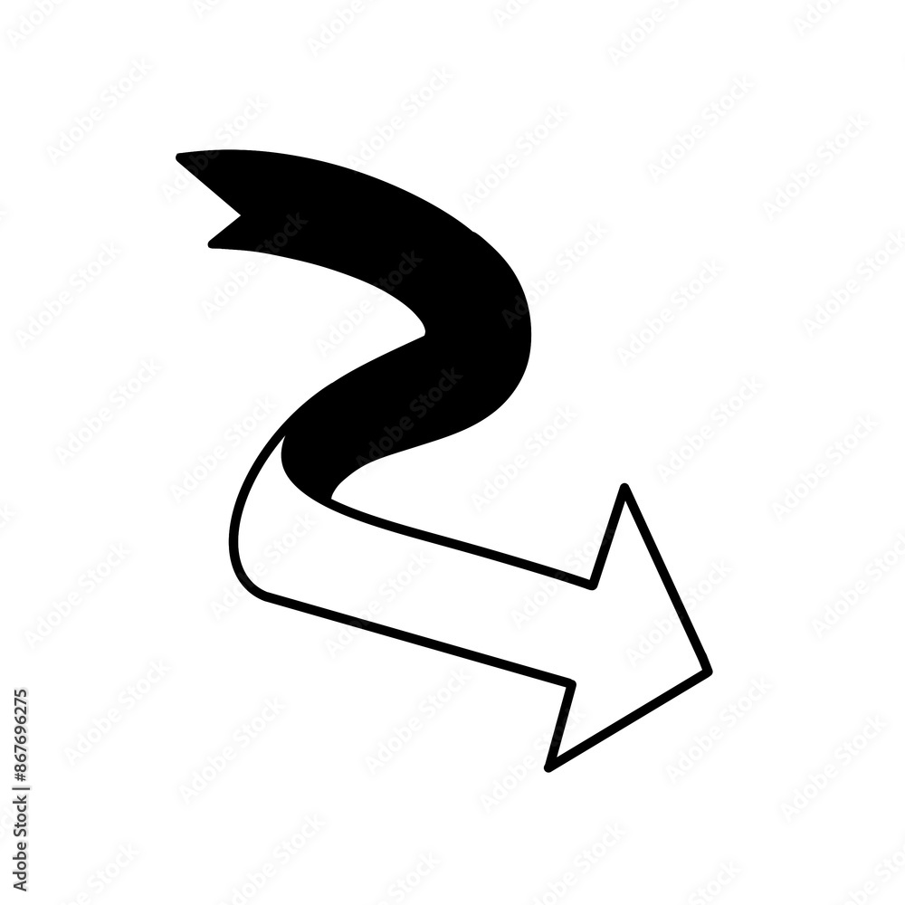 Directional twisted arrow thin lines black color