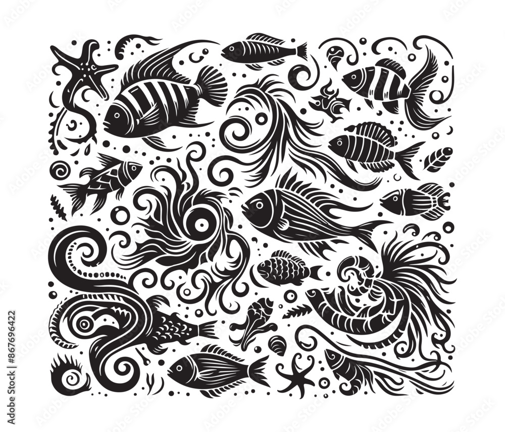 fierce fishing vector silhouette vector style graphic resources white background fierce fishing vector silhouette vector style graphic resources white background