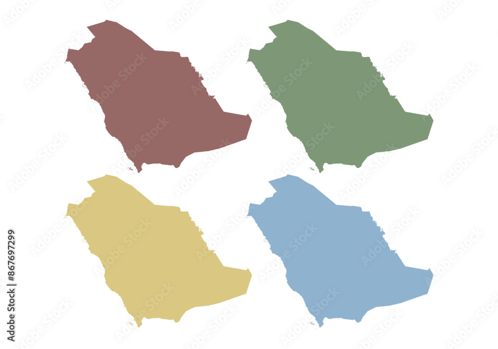 Obraz premium Mapa rojo, verde, amarillo y azul de Arabia Saudí