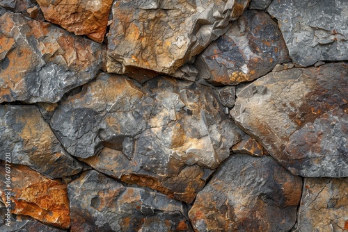 Closeup Of A Rough, Weathered Stone Wall With Irregularly Shaped, Varied-Sized Stones In Natural Tones Of Gray, Brown, And Rust