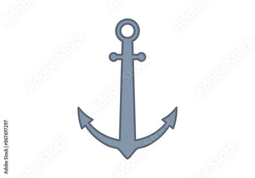 Ancla de barco azul en fondo blanco