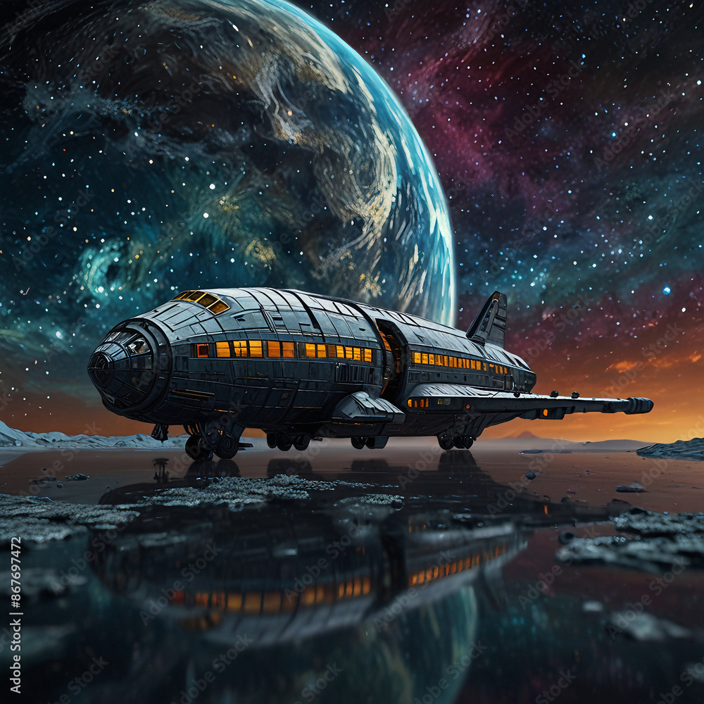 A 3D Rendering of a Spaceship Traveling Through the Vastness of Space A 3D Rendering of a Spaceship Traveling Through the Vastness of Space
